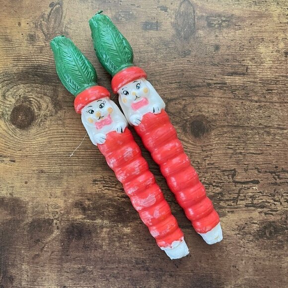 Vintage Kitsch Easter Bunny & Carrot Candle 2 Rabbit 10" Tapers Holiday Decor - Picture 4 of 10